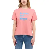Mustang T-Shirt "Style Alma", Damen, Gr. L, rot (peach blossom), Jersey, Obermaterial: 100% Baumwolle, bedruckt, unifarben, gerade hüftbedeckend, Rundhals, Shirts T-Shirt, mit Statement-Print