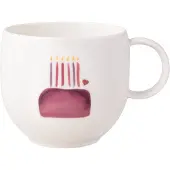 Villeroy & Boch Becher "Henkelbecher Happy Birthday With Love 290 ml weiß-rot", bunt (weiß, rot), Porzellan, Trinkgefäße, Becher