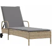 vidaXL Sonnenliege mit Rollen und Auflage Beige Poly Rattan