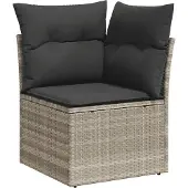 vidaXL 10-tlg. Garten-Sofagarnitur mit Kissen Hellgrau Poly Rattan