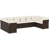 vidaXL 11-tlg. Garten-Sofagarnitur mit Kissen Braun Poly Rattan