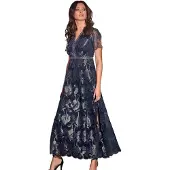 HEINE Jerseykleid "Abendkleid Abendkleid mit glänzender Blütenstickerei", Damen, Gr. 34, N-Gr, blau (marine), Elegant, V-Ausschnitt, Kleider Jerseykleid