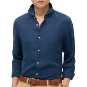 Superdry für Herren. M4010995A Urlaub Leinenhemd navy (S), Lässig, Langarm, Marine