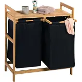 Kesper Wäschesortierer "Wäschesammler", beige (natur, schwarz), B:64cm H:73cm T:33cm, Bambus, Polyester, Wäschesammler, Wäschesortierer, mit 2 Auffangtaschen für Wäsche