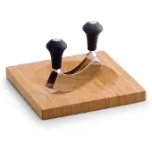Zeller Bamboo Kräuterbrett mit Wiegemesser, 20 x 20 cm, Edelstahl-Wiegemesser mit Doppelklinge zum Zerkleinern von frischen Kräutern, Material: Bambus, natur