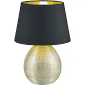 RL Keramik Tischleuchte LUXOR 35cm, Stofflampenschirm Schwarz/Gold Ø24cm