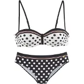LASCANA Bügel-Bikini , Damen, Gr. 34, Cup A, schwarz (schwarz, creme), Recycling-Polyamid, gepunktet, Bikini-Sets Bügel-Bikini, mit süßen Tupfen