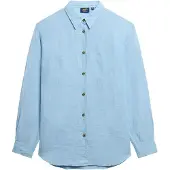 Superdry für Damen. W4010463A Lässiges Leinenhemd mit blauem Boyfriend-Schnitt (S), Langarm