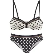 LASCANA Bikini in Creme/ Schwarz - 44C-Cup