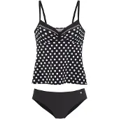 LASCANA Bügel-Tankini , Damen, Gr. 44, Cup B, schwarz (schwarz, creme), Recycling-Polyamid, gepunktet, Bikini-Sets Bügel-Tankini, mit süßen Tupfen