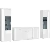 GuenstigEinrichten Skylight Regal System 3 Teile mit Licht Hochglanz weiß, weiß, Glas grau.