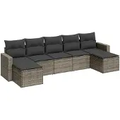 The Living Store 7-tlg. Garten-Sofagarnitur mit Kissen Grau Poly Rattan