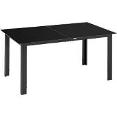 Outsunny Gartentisch, Garten Esstisch für 6 Personen aus Alu Schwarz 150x90x74cm