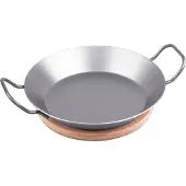 CHG Schlemmerpfanne mit Servierbrett, Eisenpfanne, 2er-Set, Eisenpfanne mit 2 Griffen für das Servieren und zubereiten verschiedener Speisen, Set: 1 Eisenpfanne Ø 17,5 cm, 1 Servierbrett Ø 20,5
