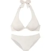 s.Oliver Bügel-Bikini "Naila", Damen, Gr. 38, Cup E, beige (creme), Microfaser, Polyamid, Strukturmuster, Bikini-Sets Bügel-Bikini, mit Struktur