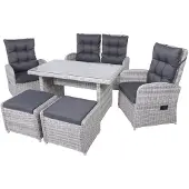Garden Pleasure Garten-Essgruppe "Tischgruppe »LYON« grau", grau, Wicker/Kunststoffgeflecht, Sitzmöbel-Sets, Garten-Essgruppe, 2 Sessel, 1 Bank, 2 Hocker, Tisch LxB: 122x72 cm, inkl Auflagen
