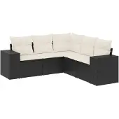 The Living Store 5-tlg. Garten-Sofagarnitur mit Kissen Schwarz Poly Rattan
