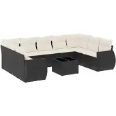 The Living Store 10-tlg. Garten-Sofagarnitur mit Kissen Schwarz Poly Rattan
