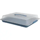 Rotho JOHN Partybutler Kuchenbehälter, 475 x 390 x 98 mm, Transportbox mit transparenter Abdeckhaube, Farbe: horizon blue