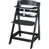 Roba Babyhochstuhl Sit Up Flex - Mitwachsender Hochstuhl aus Holz - Verstellbarer Kinderhochstuhl mit Schrittgurt - ab 6 Monaten bis 70 kg - Schwarz