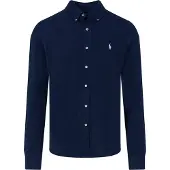 Ralph Lauren für Herren. 710654408016 Ultraleichtes marineblaues Piqué-Hemd (XXL), Lässig, Baumwolle, Klassisch, Langarm