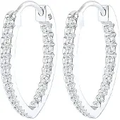 Elli Paar Creolen "Ohrringe Creolen Oval Zirkonia Weiß 925 Sterling Silber" Gr. 26, silber, Ohrringe, Damen, 26,mit Stein, Silber 925 (Sterlingsilber), Paar Creolen
