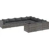 vidaXL 10-tlg. Garten-Sofagarnitur mit Kissen Grau Poly Rattan