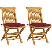 vidaXL Klappstühle mit weinroten Kissen, 4 Stück, Massivholz Teakholz