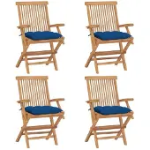 vidaXL Klappstühle mit blauen Kissen, 8-teilig, Massivholz Teakholz