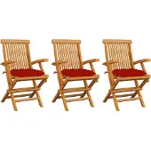 vidaXL Klappstühle mit roten Kissen, 8-teilig, Massivholz Teakholz