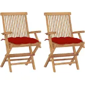 vidaXL Klappstühle mit roten Kissen, 3-teilig, Massivholz Teakholz