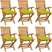 vidaXL Klappstühle mit hellgrünen Kissen, 2 Stück, Massivholz Teakholz
