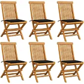 vidaXL Klappstühle mit schwarzen Kissen, 6-teilig, Massivholz Teakholz