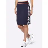 HEINE Jerseyrock , Damen, Gr. 34, blau (marine, weiß, bedruckt), 70% Viskose, 25% Polyamid, 5% Elasthan, bedruckt, gemustert, mehrfarbig, kurz, Röcke Jerseyrock