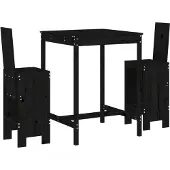 The Living Store 3-tlg. Gartenbar-Set Schwarz Massivholz Kiefer