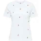ONLY Kurzarmshirt "ONLKETTY LIFE S/S O-NECK TOP JRS NOOS", Damen, Gr. M, weiß (hellweiß aop:cherries), Jersey, Obermaterial: 100% Baumwolle, bedruckt, regular fit normal, Rundhals, Shirts Kurzarmshirt
