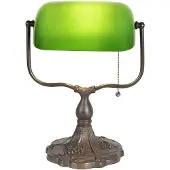 Clayre & Eef Schreibtischlampe Bankerslampe 27x20x36 cm Grün Braun Metall