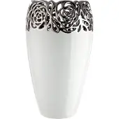 Gilde Tischvase "Vase Rose weiß H. 31,5 cm", weiß, B:17,5cm H:31,5cm T:17,5cm Ø:17,5cm, Keramik, Vasen, Tischvase