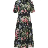 Goldner Viskosekleid mit floralem Muster in marine / gemustert | Gr.: 46