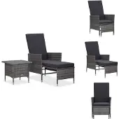 vidaXL 2-tlg. Garten-Lounge-Set mit Kissen Poly Rattan Grau - Gartenmöbel-Sets