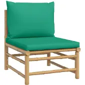 vidaXL Garten-Mittelsofa mit Grünen Kissen Bambus