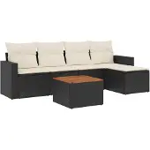 vidaXL 6-tlg. Garten-Sofagarnitur mit Kissen Schwarz Poly Rattan