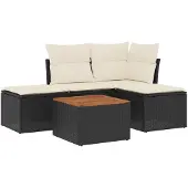 vidaXL 5-tlg. Garten-Sofagarnitur mit Kissen Schwarz Poly Rattan