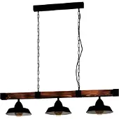 Eglo "OLDBURY Hängelampe, Stahl und Holz, E27, IP20, Esszimmerlampe, Lampe" E27 1 Stk. Pendellampe, Vintage, L118 x B26 x 110cm, schwarz, braun, 3X60W exkl.