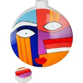 Gilde Dekovase "Deckelvase Grafic Face, Höhe ca. 34,5 cm", bunt (mehrfarbig), B:29cm H:34,5cm T:7,5cm, Keramik, Vasen, Dekovase, Dekoobjekt aus Keramik