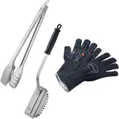 Rösle Grillbesteck-Set RÖSLE "BBQ Premium", silber (schwarz, silberfarben), Edelstahl, Kunststoff, Grillbesteck-Sets, Grillbesteck-Set, Grillhandschuhe, BBQ-Grillzange und Reinigungsbürste SlideX