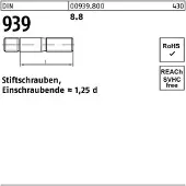 Reyher DIN 939 Stiftschraube M20x100 Stahl 8.8 blank