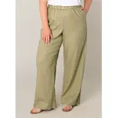 Base Level Curvy Leinenhose "Yula", Damen, Gr. 44, N-Gr, grün (soft army), Web, Obermaterial: 55% Leinen, 45% Viskose, unifarben, loose fit lang, Hosen Leinenhose, Große Größen