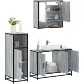 vidaXL 3-tlg. Badmöbel-Set Grau Sonoma Holzwerkstoff