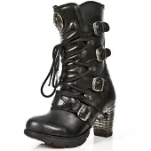 New rock Gothic-Stiefel aus schwarzem Leder und Metallic-Look für Damen – TR003-S1